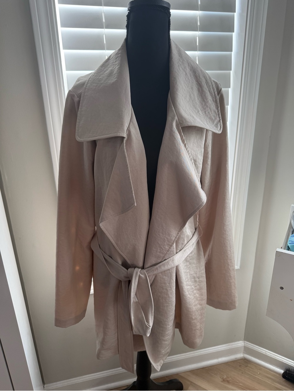 Maurices Light Cream Draped Trench Coat with Belt